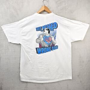 Vintage Big Dogs They Messed With The Wrong Dog Shirt Mens XL White Y2K 2001
